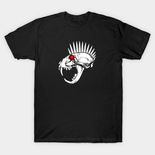 Cat Skull with Spiked Mohawk and Red, Glowing Eye T-Shirt